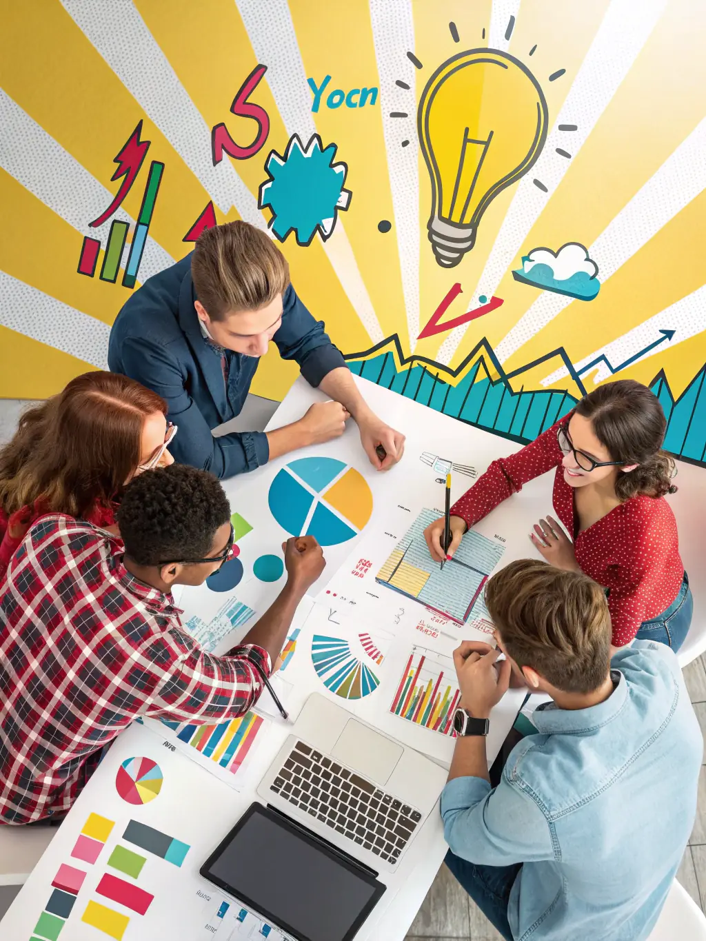 An image of a diverse team collaborating on a digital marketing strategy, showcasing expertise in various aspects of online advertising.